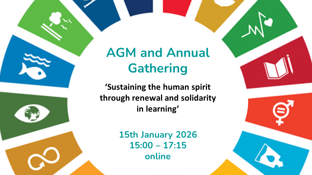 An image of the 17 UN Sustainable Development Goals with the date and time of Learning for Sustainability Scotland's AGM and annual Gathering. 15 January 2026 from 15:00 to 17:15, online.