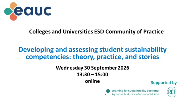 ESD in Colleges and Universities: Community of Practice meeting: “Developing and assessing student sustainability competencies:  theory, practice and stories.”